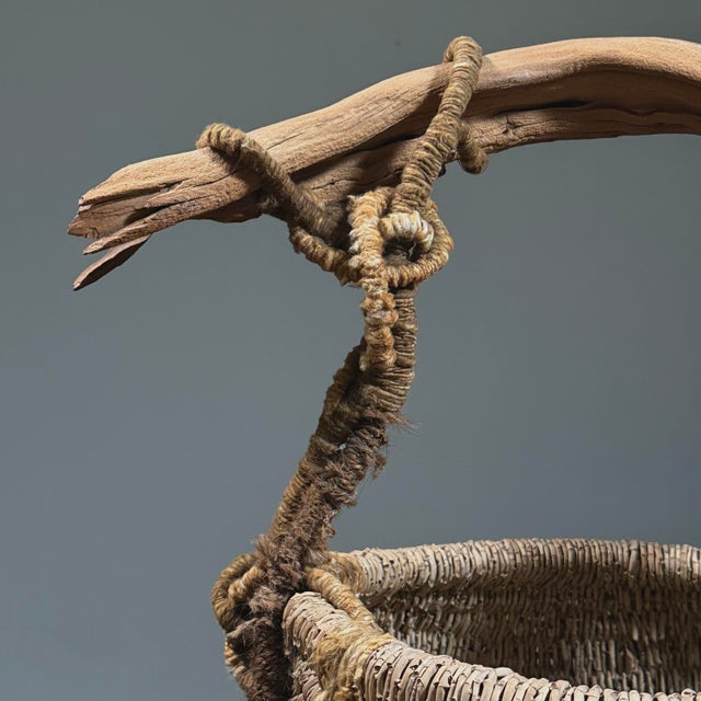 1960s Large Vintage Surrealist Folk Art Buttocks Basket With Driftwood and Yarn Handle For Sale - Image 5 of 11