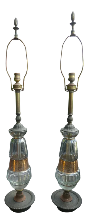 Large 1920's Crest Chicago Bohemian Acid Etched and Cut Glass Lamps - a Pair