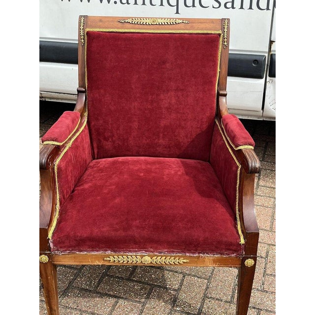 Textile Antique French Empire Ormolu Mounted Armchairs For Sale - Image 7 of 18