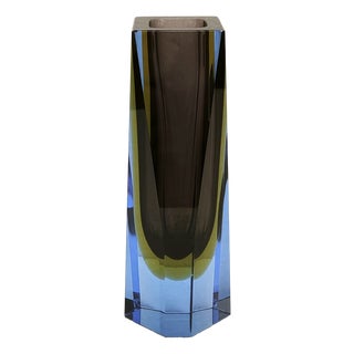 Geometric Faceted Uranium Sommerso Murano Glass Vase, Italy 1960s For Sale