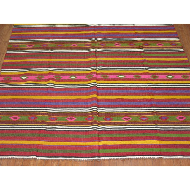 Mid 20th Century 20th Century Boho Colorful Turkish Kilim - 6'9" x 9'6" For Sale - Image 5 of 6
