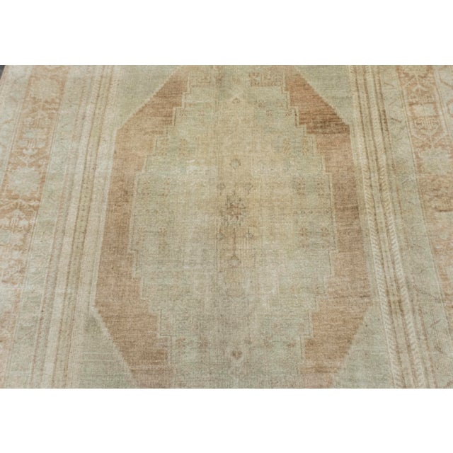 Turkish Vintage Rug Faded Mint & Soft Terracotta Handwoven Wool Rug 5'5" X 9'4" For Sale - Image 9 of 10