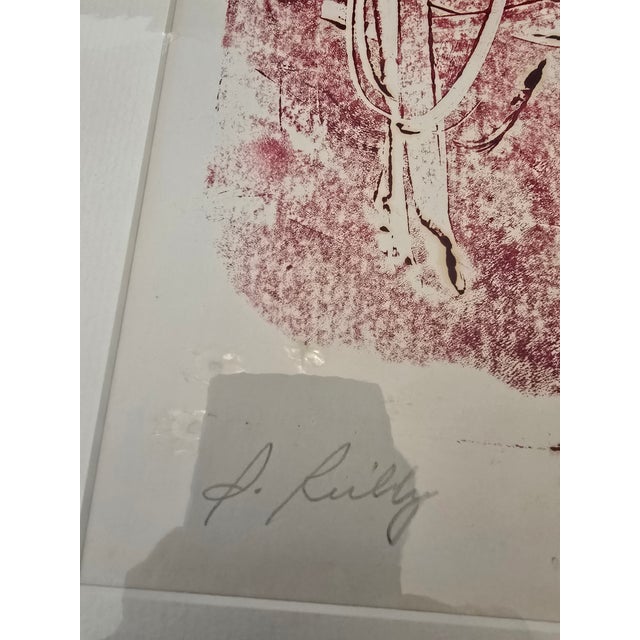 A very unusual vintage signed red abstract lithograph art . Dating from the mid century modern era having never been...
