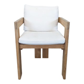Restoration Hardware Matira Teak Armchair With White Cushions For Sale