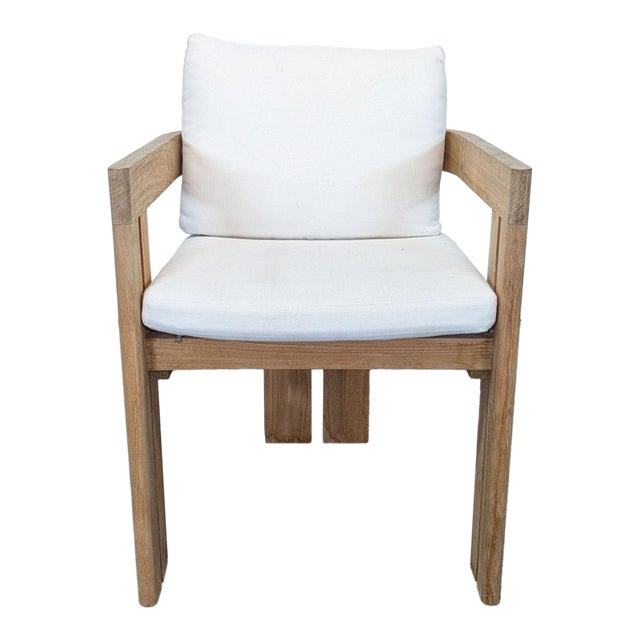 Restoration Hardware Matira Teak Armchair With White Cushions For Sale