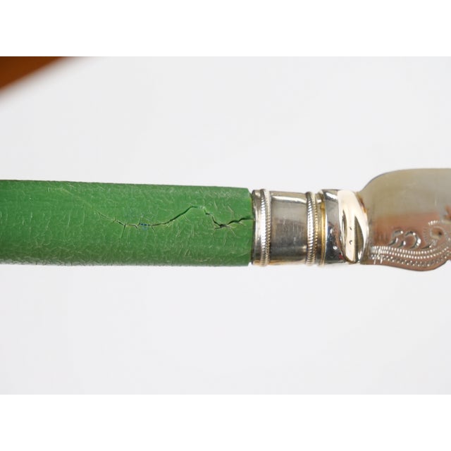 Green English Sheffield Fish Cutlery Service Green Handles in Original Fitted Box For Sale - Image 8 of 11