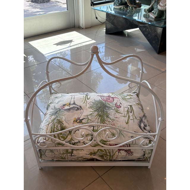 Vintage Newly Finished Upholstered Metal Canopy Dog Pet Bed Palm Beach Pagoda For Sale - Image 11 of 12