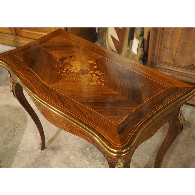 French 19th Century French Louis XV Style Rosewood Marquetry Console and Game Table For Sale - Image 3 of 18