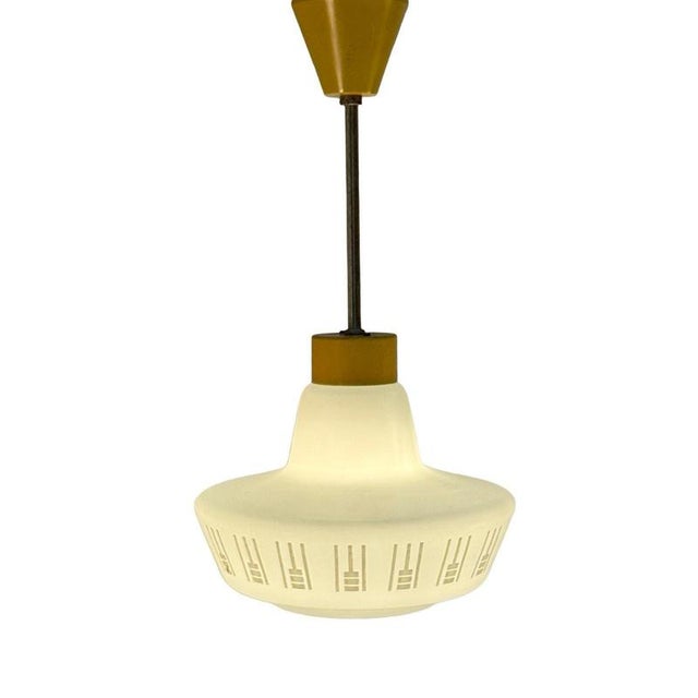 Vintage ceiling mounted / hanging fixture. Maker unknown and looks like scandinavian built. Translucent / frosted glass in...