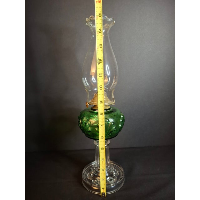 Antique Victorian Emerald Green Glass Kerosene Lamp Clear Star Base Scovill Queen Anne For Sale - Image 17 of 18