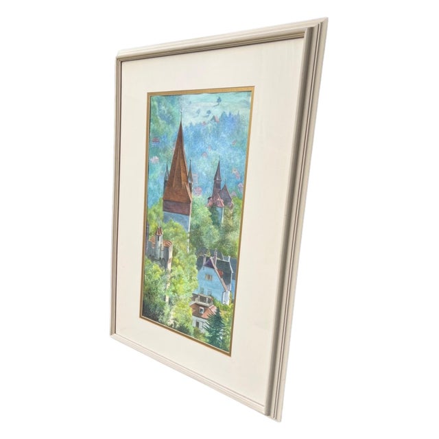 Traditional Framed European Village Landscape Watercolor, Signed Florence Strauss For Sale - Image 3 of 13