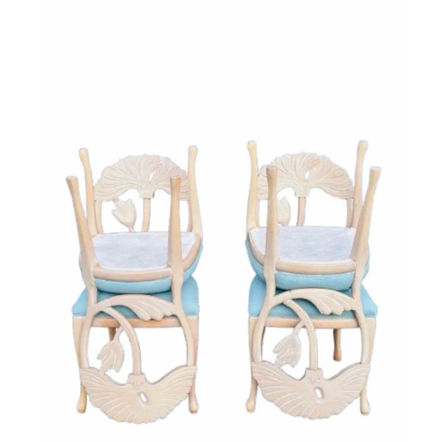 1970s Vintage Hand Carved Italian Dining Chairs With New Upholstery in the Style of Phyllis Morris - Set of 4 For Sale - Image 5 of 11