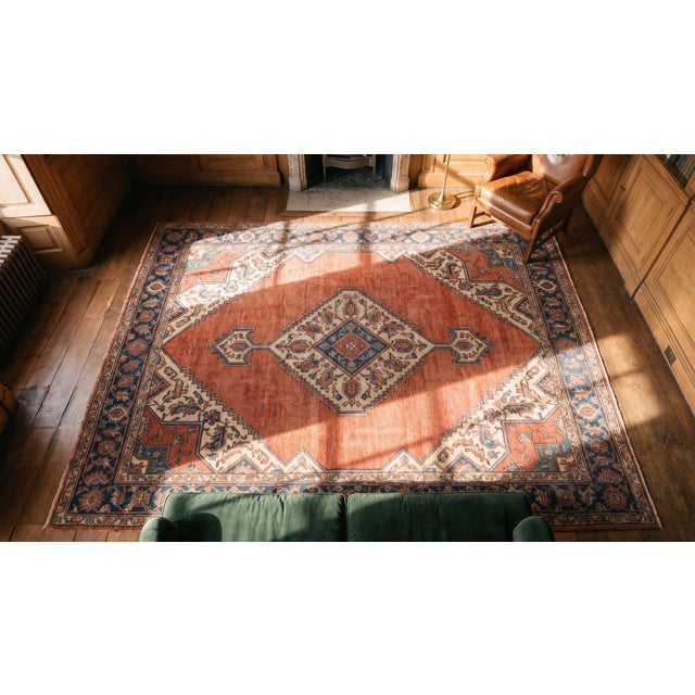 Radiant Orange Terra Cotta Color With Great Medallion Design Antique Serapi Rug For Sale - Image 14 of 15