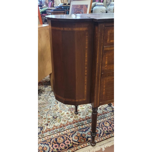 Antique Inlaid Sheraton Style Three Drawer Storage Table For Sale - Image 10 of 14