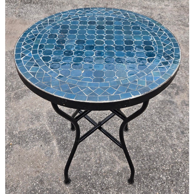 Moroccan 24" Blue Petrol Moroccan Mosaic Table For Sale - Image 3 of 7
