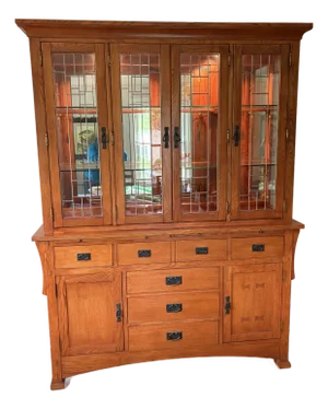 Late 20th Century Stickley Style Mission Oak Arts & Crafts China Cabinet Hutch