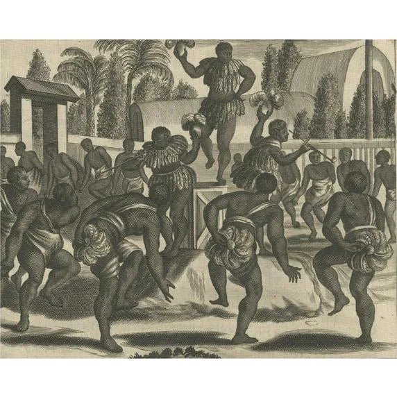 Montanus, Ritual Dance in Brazil, Copper Engraving, 1673 For Sale
