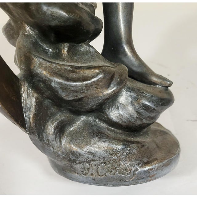 Antique French 20thC Young Lady Art Nouveau Bronzed Metal Sculpture Figure Woman For Sale - Image 12 of 13