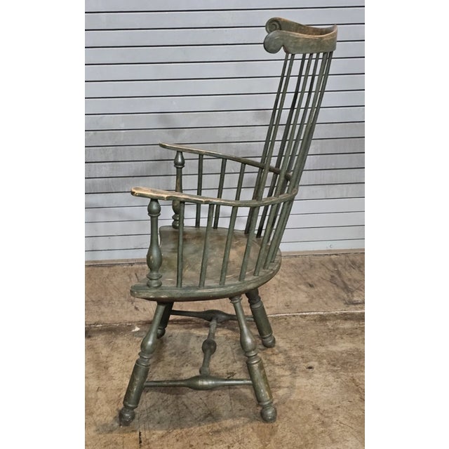 Mid 20th Century Mid 20th Century Eldred Wheeler Green Fan Back Carved Windsor Arm Chair Bench Made New Hampshire For Sale - Image 5 of 7