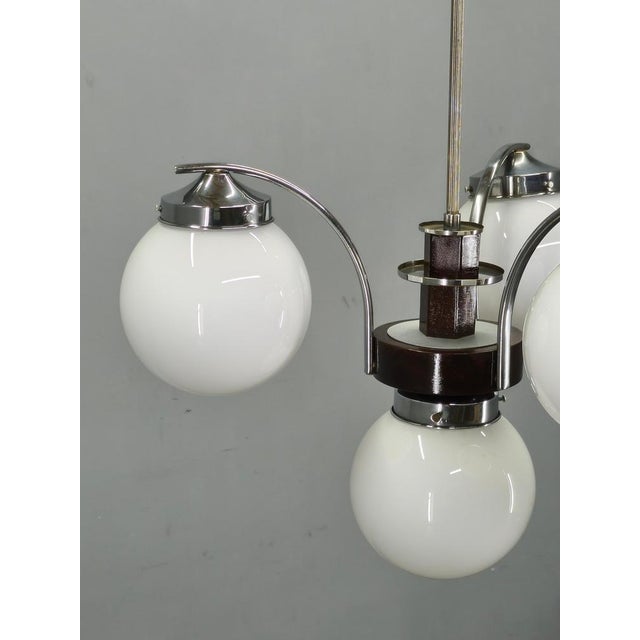 1930s Czech Art Deco Chandelier with Four Opaline Glass Shades, 1930s For Sale - Image 5 of 15