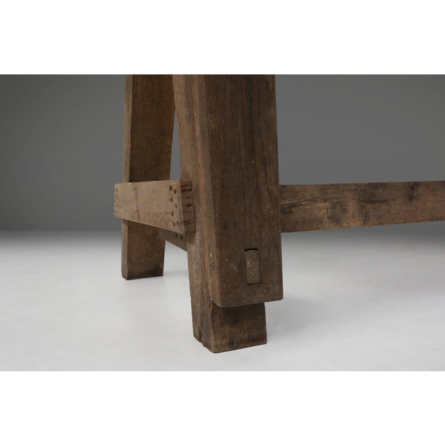 Brown Industrial Oak Workbench, Belgium, 1900s For Sale - Image 8 of 16