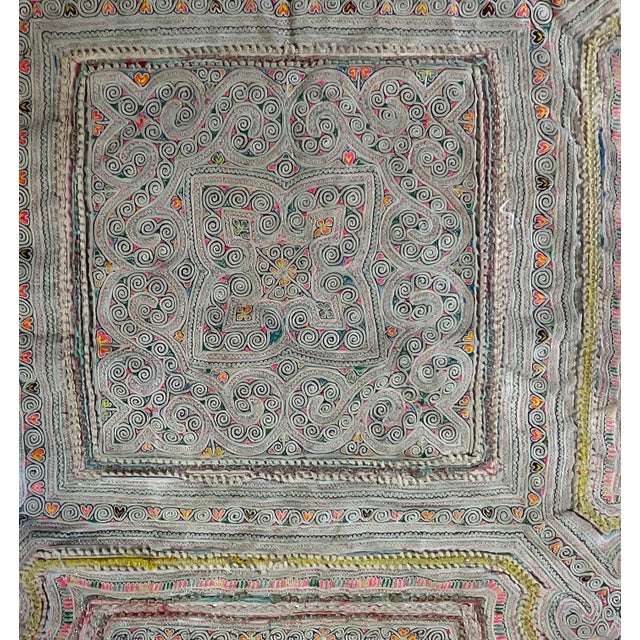 "Antique Hmong Paj Ntaub Story Cloth, Hand-Stitched Textile Art, Framed" For Sale - Image 14 of 16
