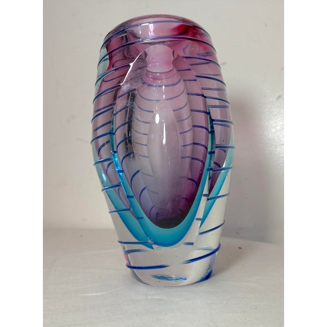 High Quality Vintage Hand Blown Italian Murano Signed Art Studio Glass Vase For Sale - Image 4 of 14
