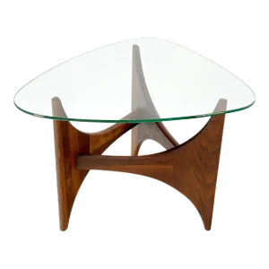 Adrian Pearsall Oiled Walnut Triangle Glass Top Coffee Side End Occasional Table