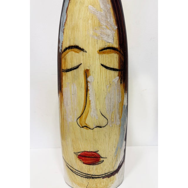 Late 20th Century Huge Mexican Artist Yuri Zatarain Face Vase Painted on Both Sides, Oleo Series For Sale - Image 5 of 13