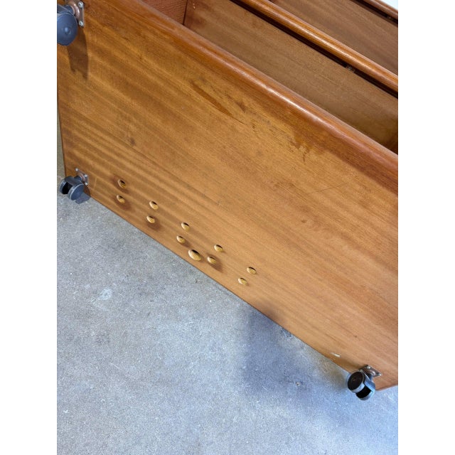 In Style of Dyrlund Teak Tambour Door Rolling Cabinet Denmark Mid-Century Modern 1970s For Sale - Image 10 of 10