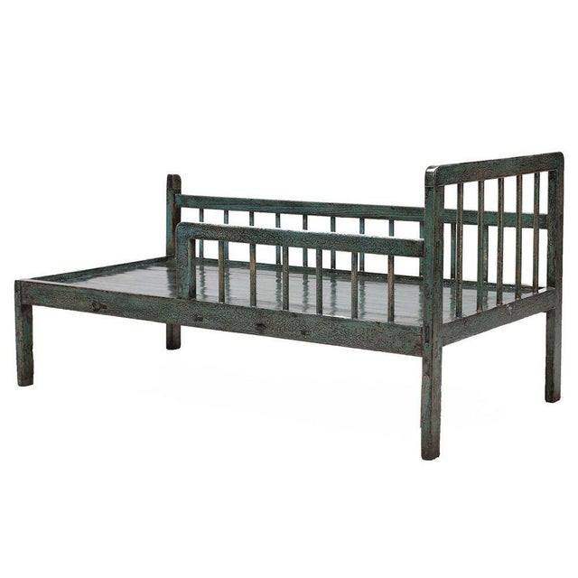 1920s Blue Lacquer Daybed with Rails, 1920s For Sale - Image 5 of 5