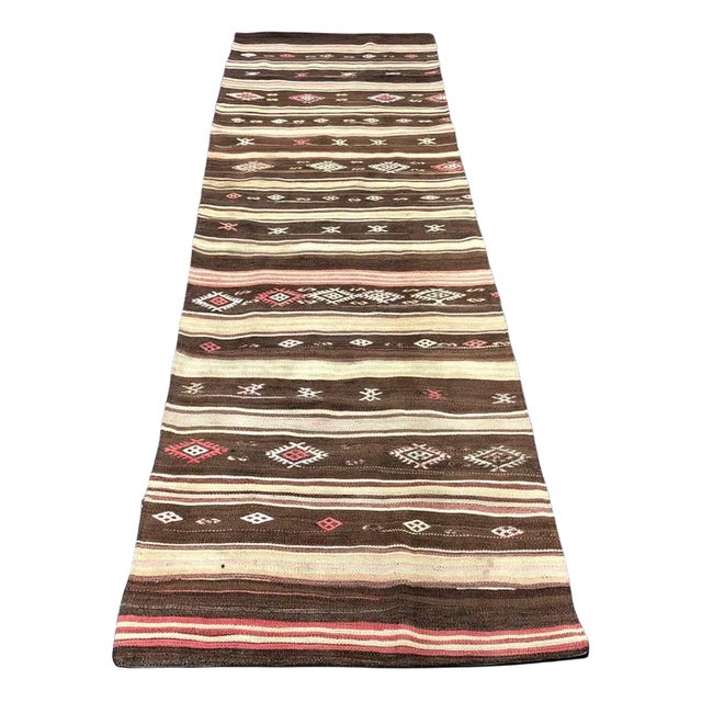 Antique Turkish Striped Patterned Runner Kilim For Sale