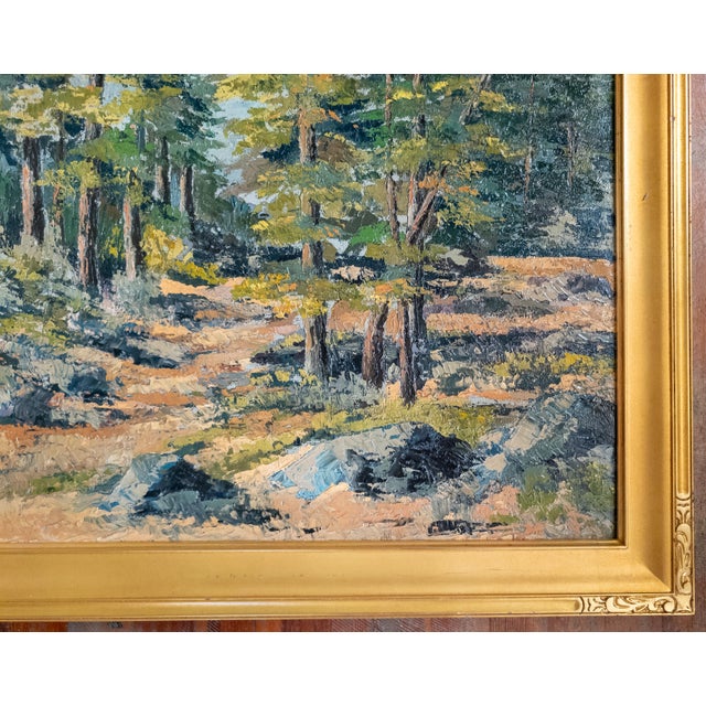 Mid 20th Century Mid-Century Impressionist Oil Painting of Forest Scene Landscape, Signed Illegibly For Sale - Image 5 of 15