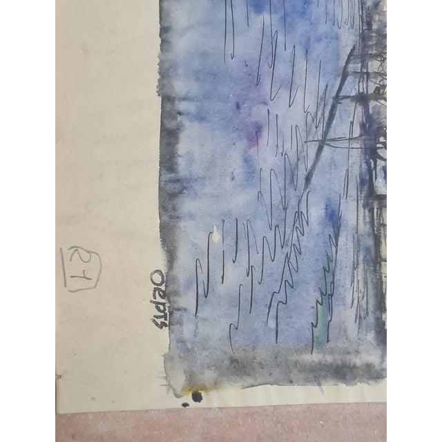 Mid 20th Century watercolour on paper street view by the Dutch artist Wim Oepts. Carrying the atelier stamp bottom right....