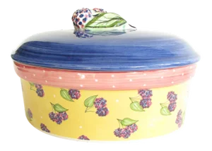 Vintage Essex Collection Bois d'Arc Tutti Fruitti Raúl De Bernarada Portugal Blackberry Lidded Casserole Serving Dish