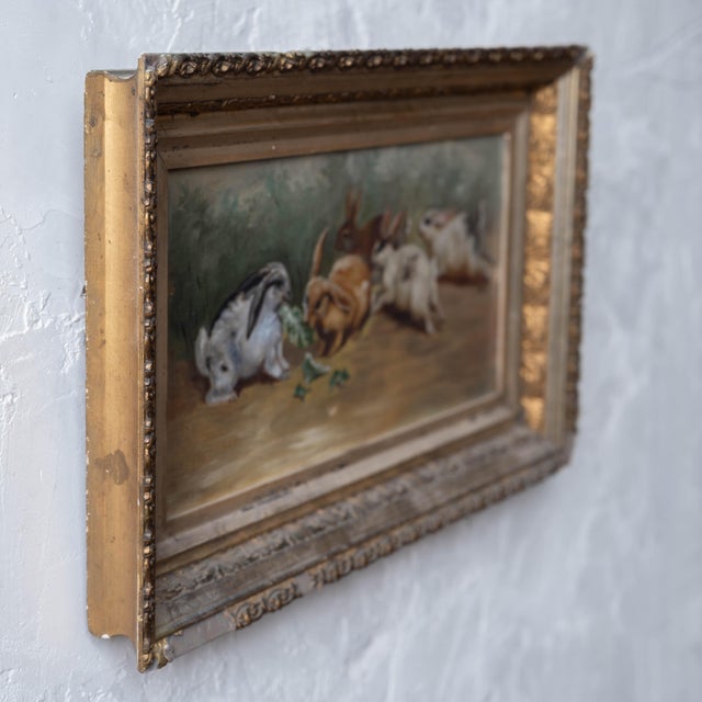 Bunny Rabbits Genre Painting, American School, 19th Century For Sale - Image 9 of 11