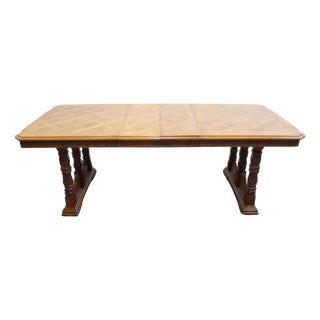 Singer Furniture Golden Oak Mediterranean 90" Double Pedestal Dining Table For Sale