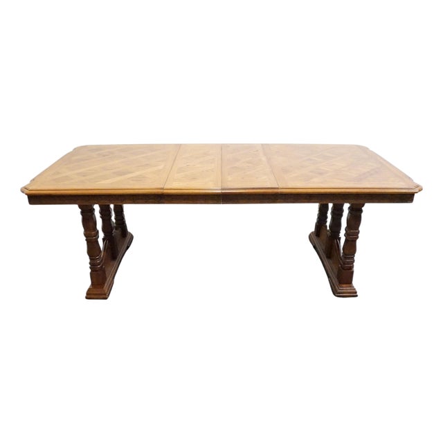 Singer Furniture Golden Oak Mediterranean 90" Double Pedestal Dining Table For Sale