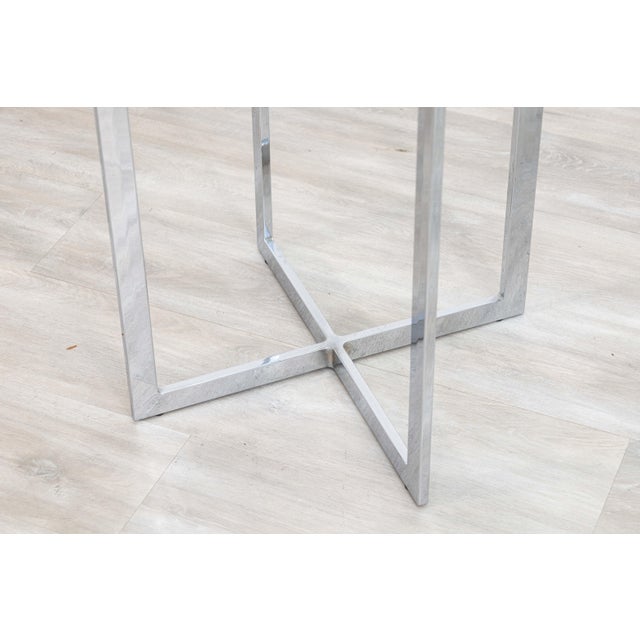 Ludwig Mies van der Rohe Contemporary Mies Van Der Rohe Barcelona Style Chrome and Glass Pedestal Table For Sale - Image 4 of 5