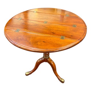 1990s Theodore Alexander British Colonial Campaign Tripod Side Table With Brass Inlay For Sale