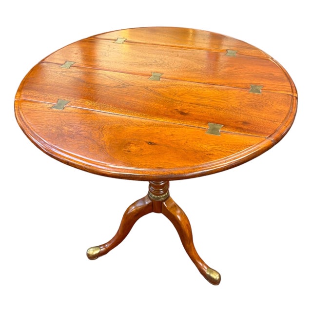 1990s Theodore Alexander British Colonial Campaign Tripod Side Table With Brass Inlay For Sale