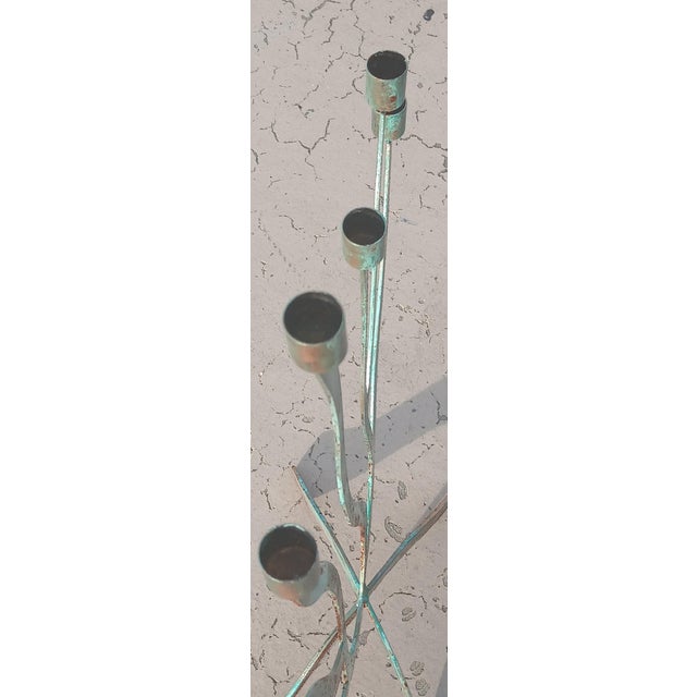 Mid-Century Modern Vintage 7 Arm Brutalist Candelabra Hand-Forged Iron and Copper With Verdigris For Sale - Image 3 of 14