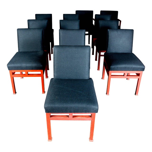 Set of Twelve Art Moderne Red Dining Chairs, 1940s For Sale