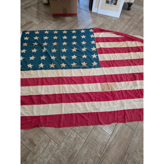 American Early 20th C Cotton American Flag With Patina For Sale - Image 3 of 18