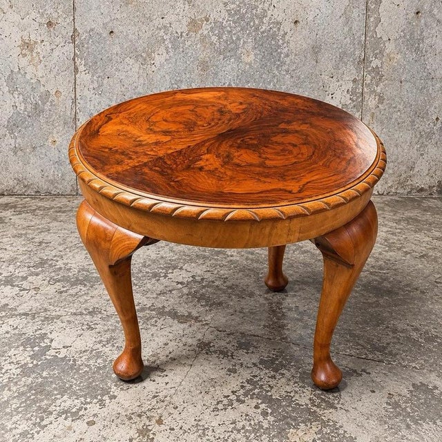 Wood Art Deco Burr Walnut Round Pie Crust Coffee Table For Sale - Image 7 of 7