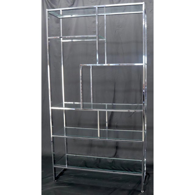 Mid-Century Modern Chrome and Glass Large Design Institute America Étagère Shelving Wall Unit For Sale - Image 3 of 8