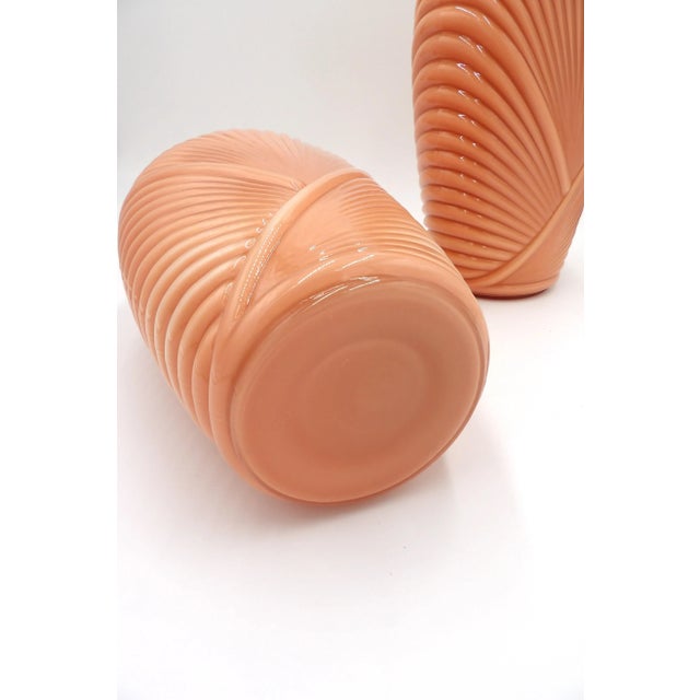 Art Deco Pair of 1980s Art Deco Revival Peach Draped Vases With Geometric Accents by Anchor Hocking For Sale - Image 3 of 10