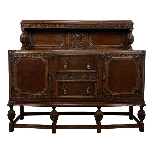 Antique 20th Century Carved Oak Sideboard For Sale