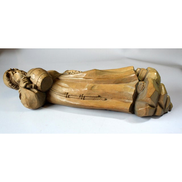 Mid Century Wooden German Sculpture "Monk With a Tankard" - Handcarved - Vintage From the 50s For Sale - Image 6 of 9