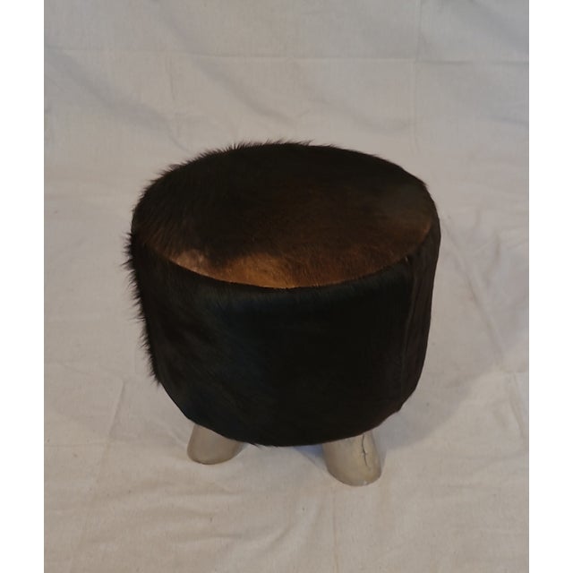 This is a pair of rawhide stools with wonderfully cast aluminum legs. Everything is in great condition.